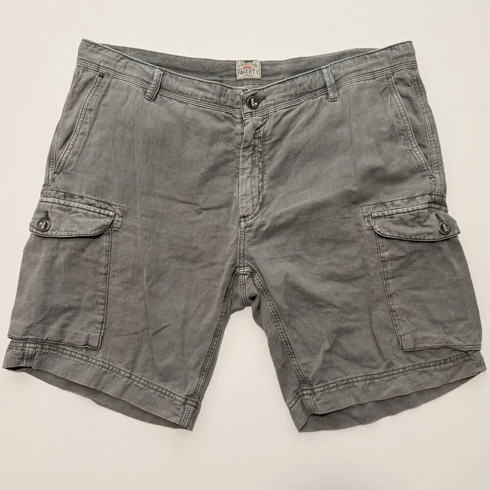Faherty Linen Cotton Blend Light Gray Cargo Shorts Men's Size 38 Waist 9